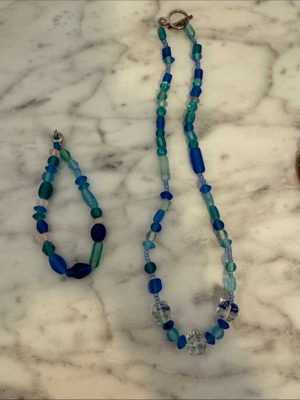 Handmade Blue & Teal Beaded Necklace and Bracelet Set